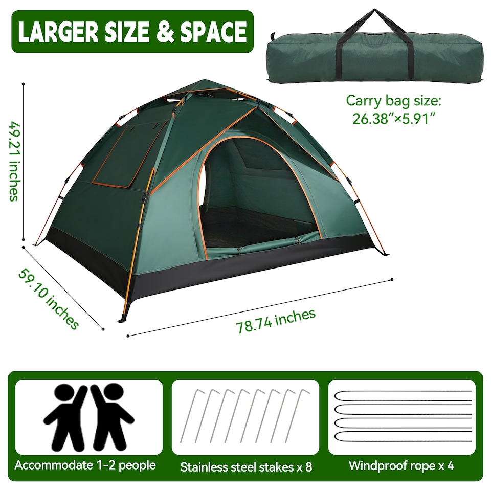 image 1 of Waterproof & Windproof Backpacking Green Tent for 1-2 People