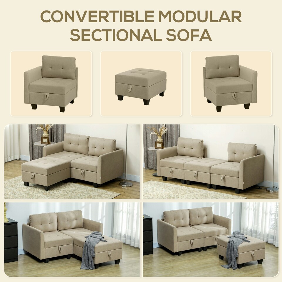 image 1 of HOMCOM Modular Sectional Sofa with Storage 2 Seater Sofa Set Brown Brown