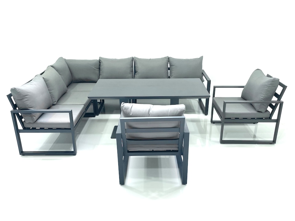 image 1 of Fimous Aluminum Outdoor Garden Furniture Set Corner Sofa 2 Chairs Adjustable Rising Lifting Dining Table Sets Dark Grey