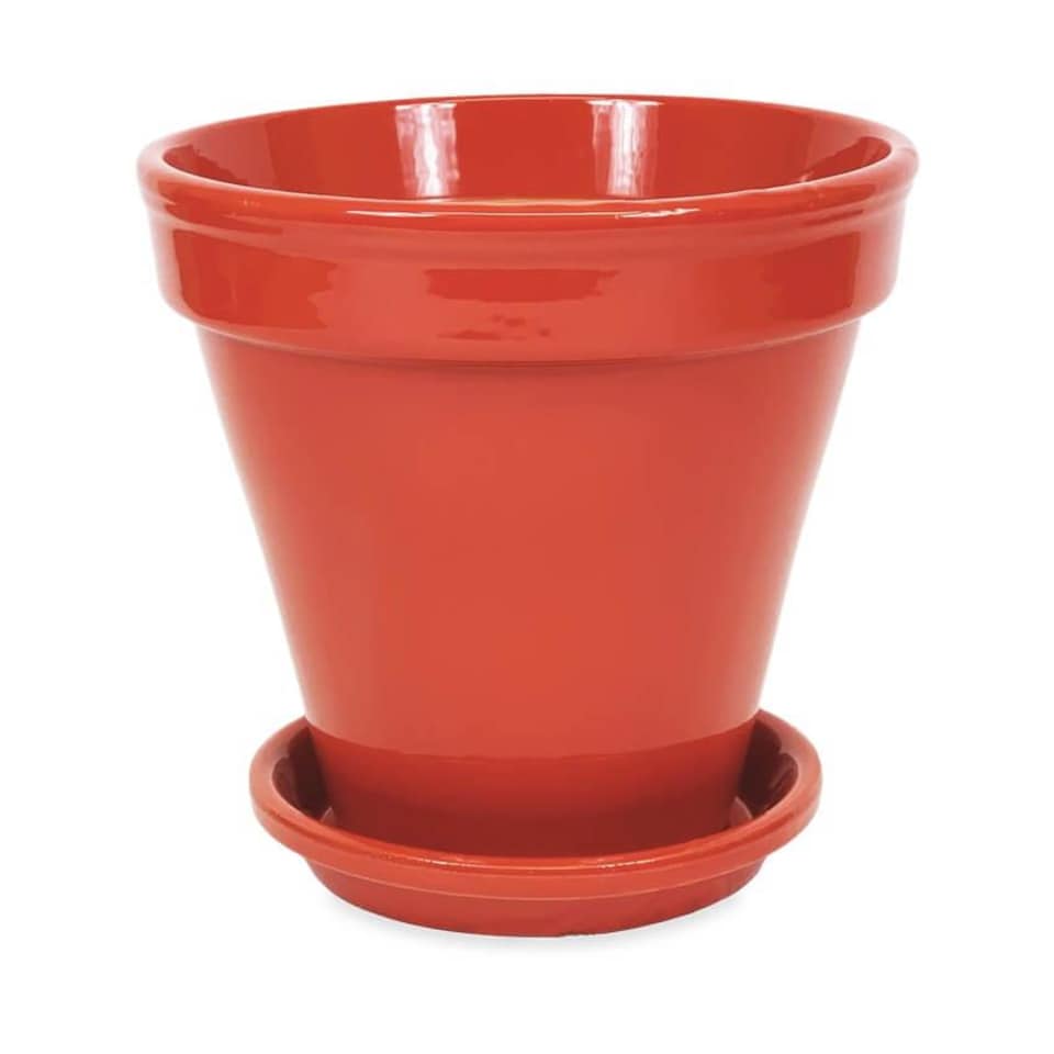 image 1 of Verano Spanish Ceramics Set of 3 Plant Pots & Drainage Plates - 16-29cm Dipped Red
