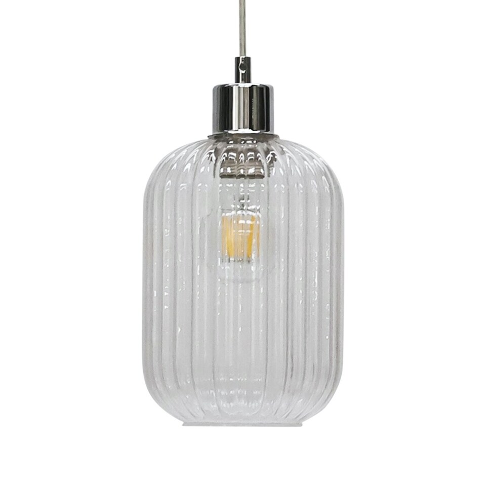 image 1 of Batley - Clear Ribbed Glass with Chrome Pendant Fitting | Clear | Clear | 1