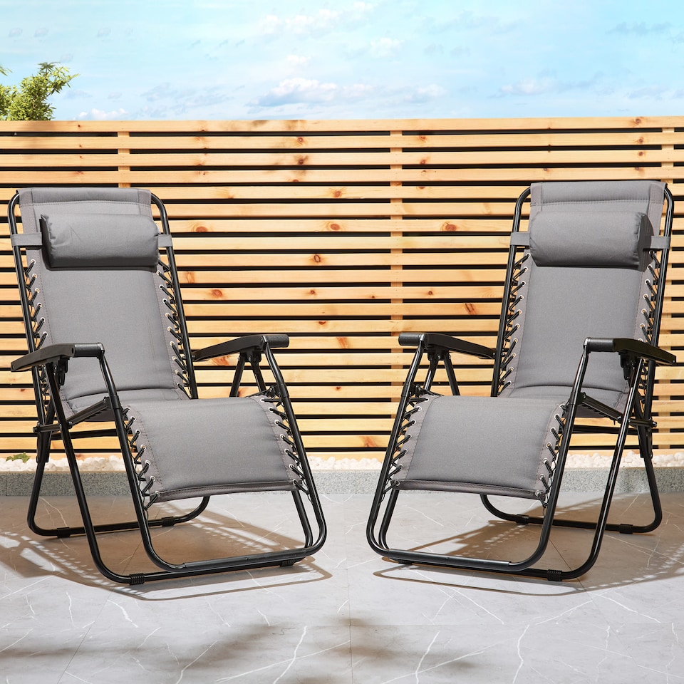image 1 of VonHaus Verona Set of 2 Padded Folding Zero Gravity Chairs for Garden | Grey | Dark Grey | 2
