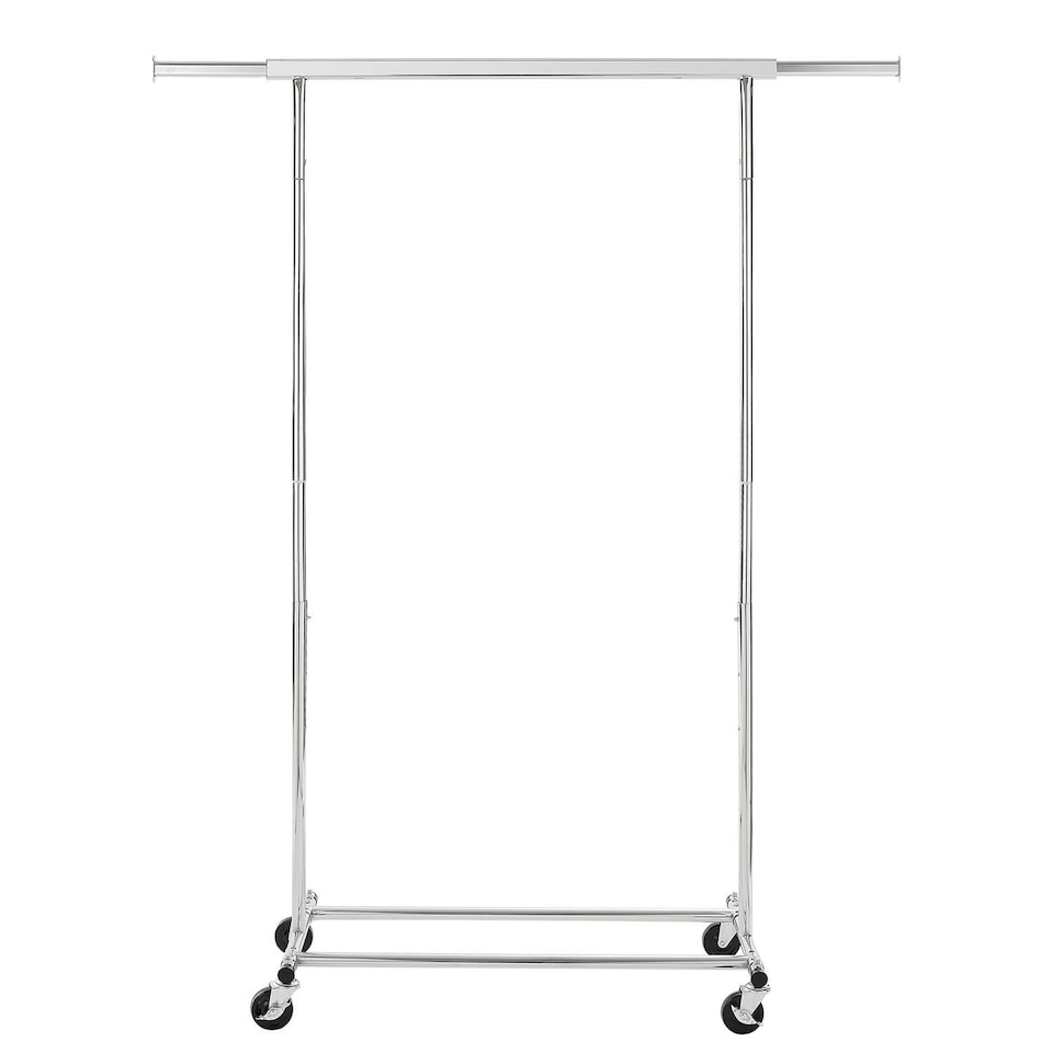 image 1 of Heavy Duty Chrome Clothes Rail Adjustable Width Height with Shelf Locking Wheels Chrome | One Size