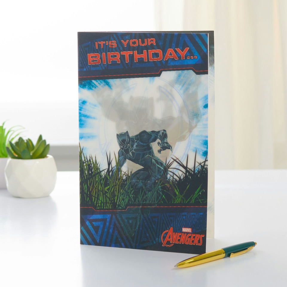 image 1 of UK Greetings | Marvel The Avengers Birthday Card | Happy Birthday Gifts | Him, Boys, Men | Black Panther Design | With Envelope