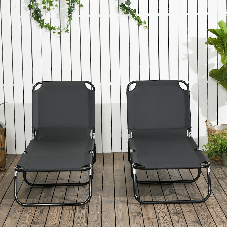 image 1 of Outsunny Folding Sun Loungers Set of 2 with Adjustable Backrest, Black