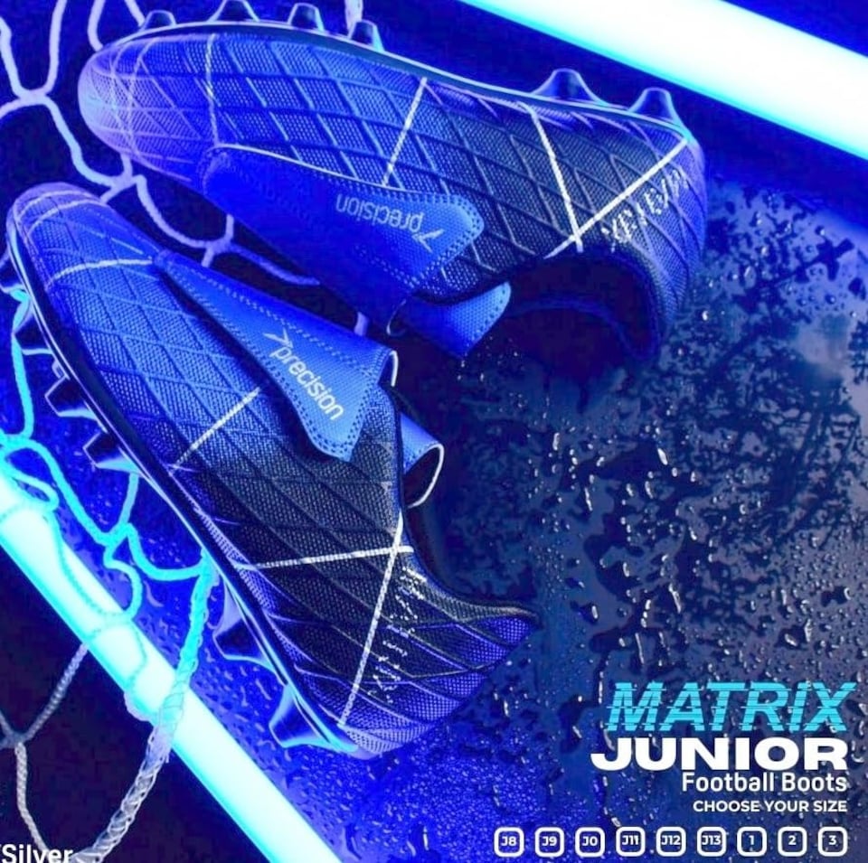 image 1 of Precision Matrix Firm Ground Football Boots, Kids Laceless Secure Fit, Comfortable, Durable, Ideal For Junior Footballers, Blue, Size 9 UK Child