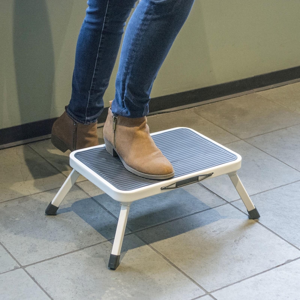 image 1 of Gr8 Home Single Step Folding Caravan Stool Steel Non Slip Mat Ladder Van Motorhome Camper