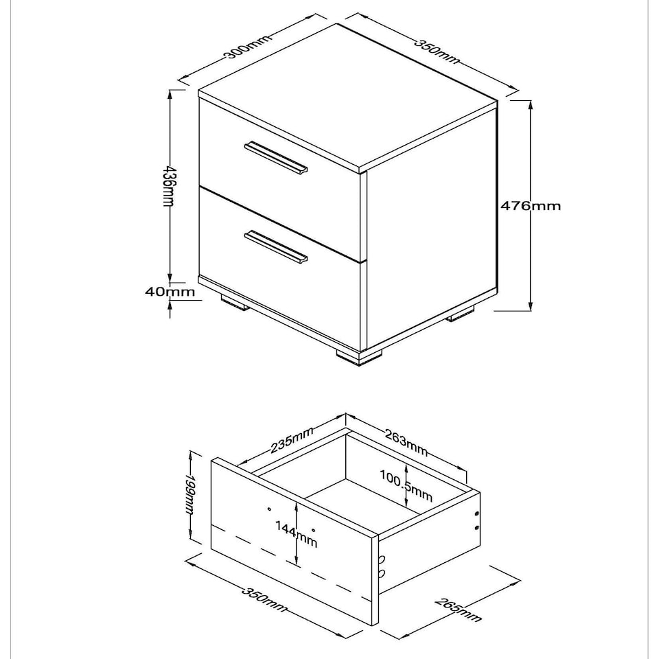 image 1 of Lido, 2 Drawer Bedside Cabinet White