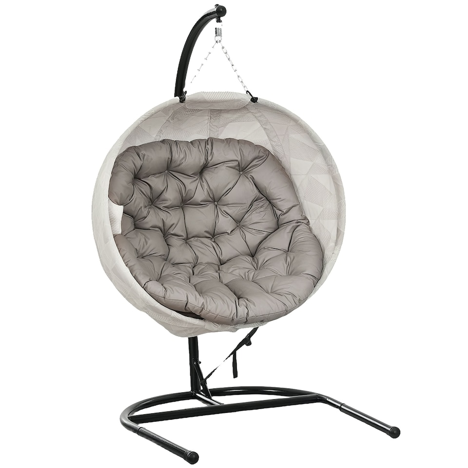 image 1 of Outsunny Hanging Egg Chair Indoor Swing Chair, Folding Basket, Sand | Multi | One Size