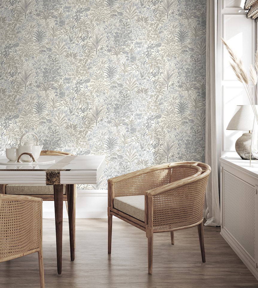 image 1 of Vymura M95678 Capri Palm Landscape Wallpaper, Natural Grey