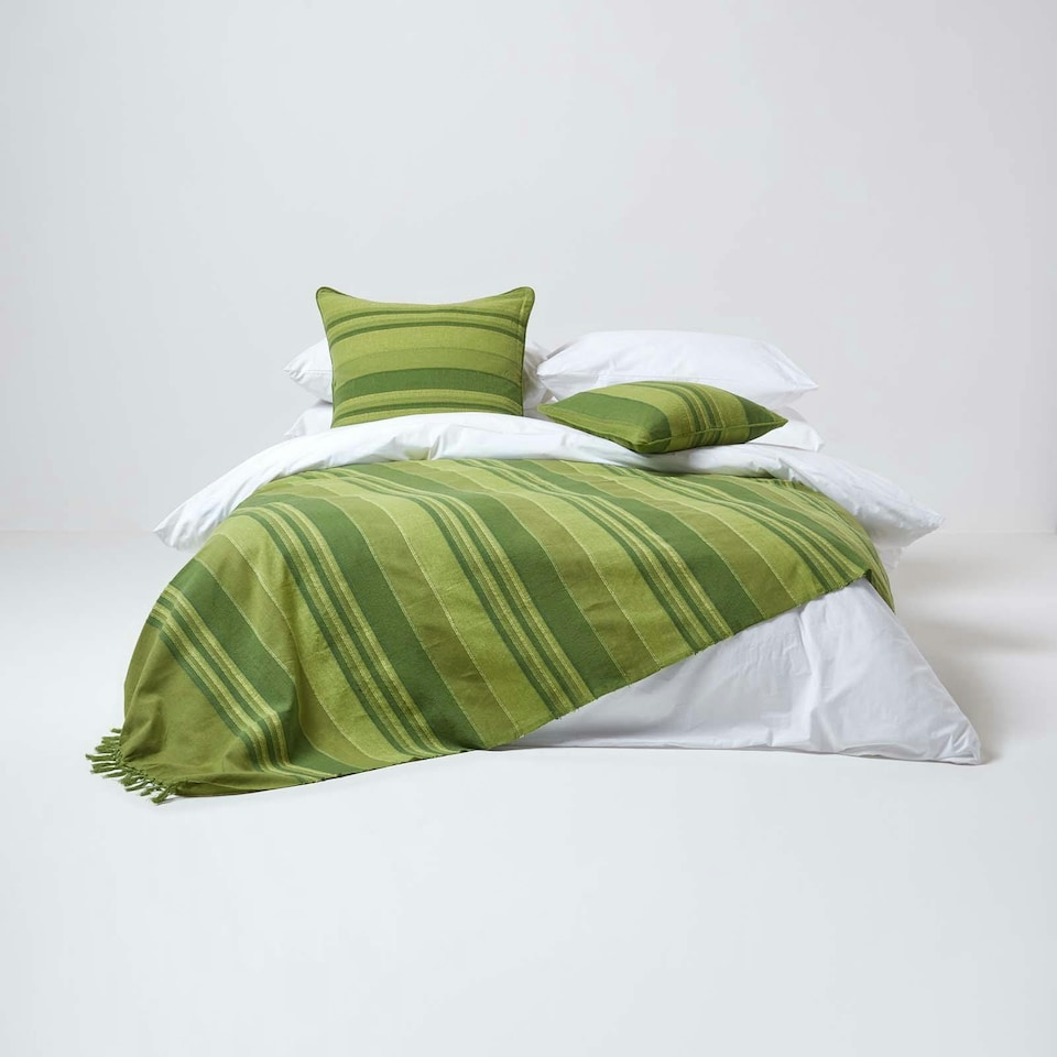 image 1 of Homescapes Cotton Striped Green Cushion Cover Morocco - 45 x 45 cm | Green | Green | 45 x 45 cm