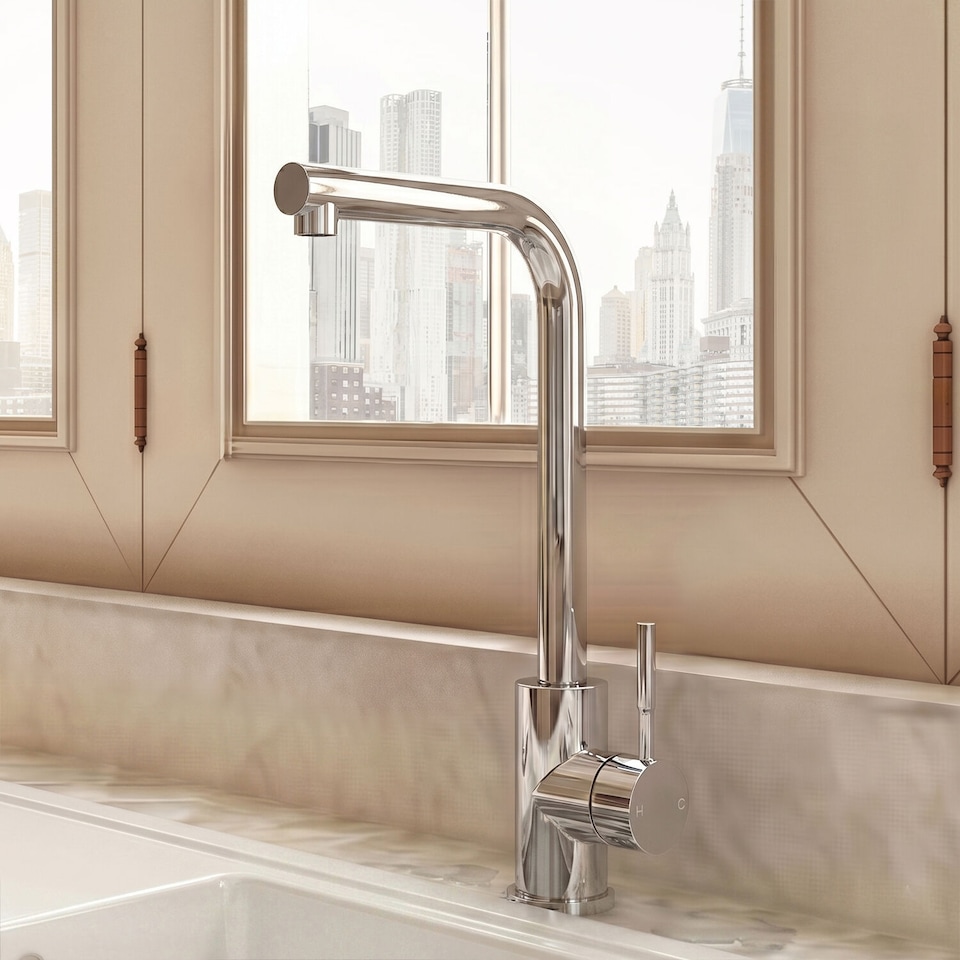 image 1 of Balterley Modern L-Neck Single Lever Kitchen Sink Mixer Tap - Top Fix Installation | Silver | Chrome | 1