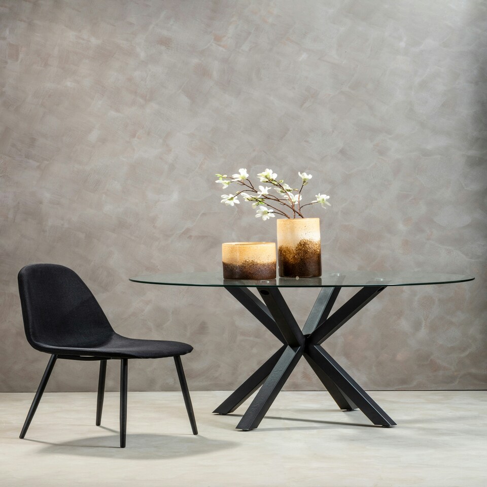 image 1 of Interiors By Premier Elegant Glass Top Dining Table With Black Metal Legs, Contemporary Dining Table, Sturdy Modern Table Black