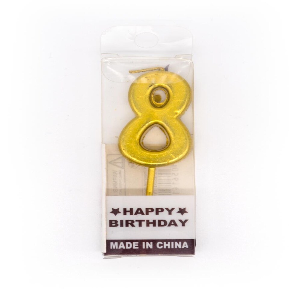 image 1 of Gold Number 8 Candle Gold