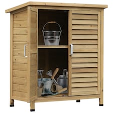 Outsunny Wooden Garden Two-Door Storage Shed, Fir Wood Cabinet