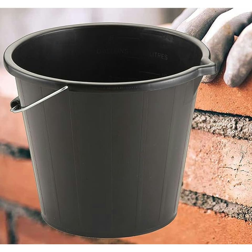 image 1 of 2 x 14 Litre Black Plastic Strong Robust 3 Gallon Water Mixing Cement Bucket With Metal Handle