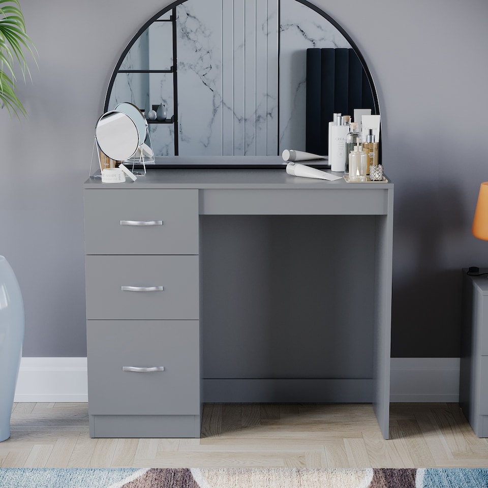 image 1 of Vida Designs Riano 3 Drawer Dressing Table Vanity Makeup Desk, Grey