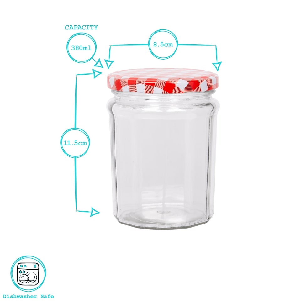 image 1 of Argon Tableware Glass Jam Jars with Green Lids - 380ml - Pack of 6