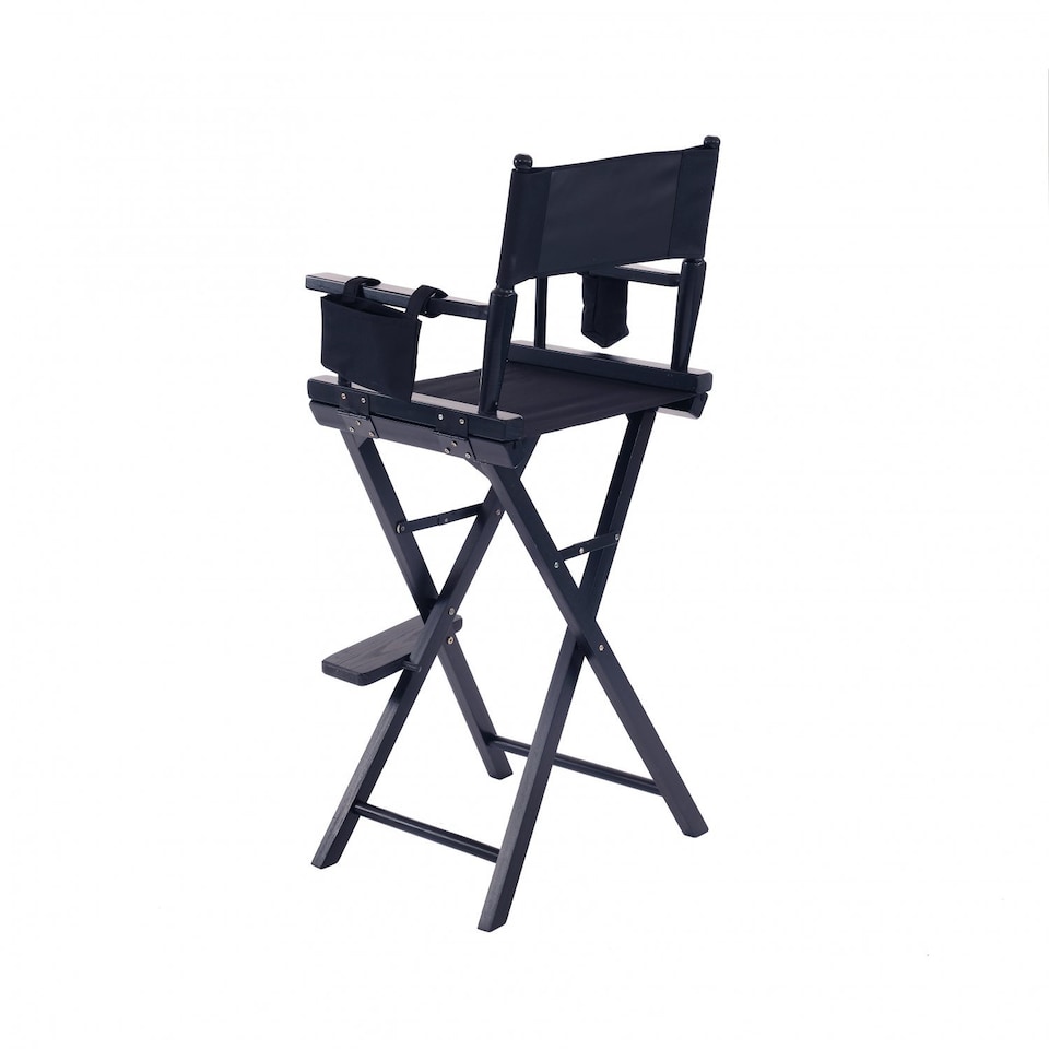 image 1 of Professional Black Wooden Folding Director Makeup Chair with 2 Storage Pouches | Black