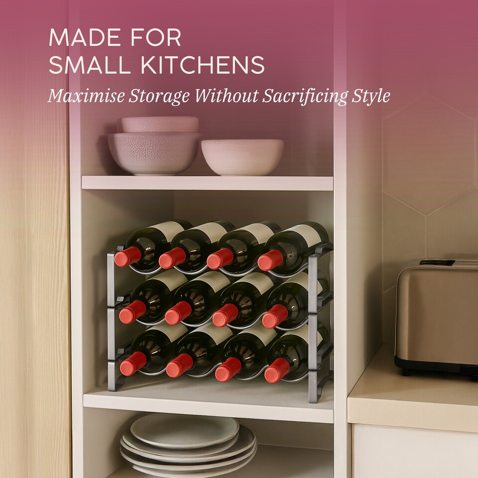 image 1 of Straame Silver 3 Tier Metal Wine Rack – Stackable Bottle Rack for Wine Storage