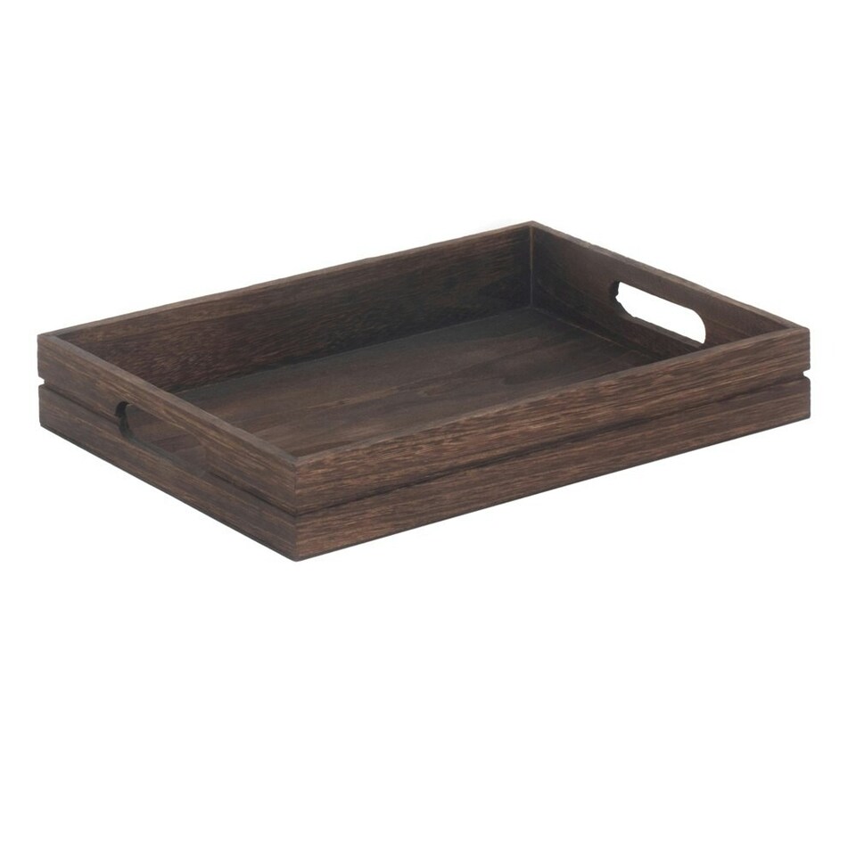 image 1 of Wood Dark Wooden Tray | Brown | Brown | One Size