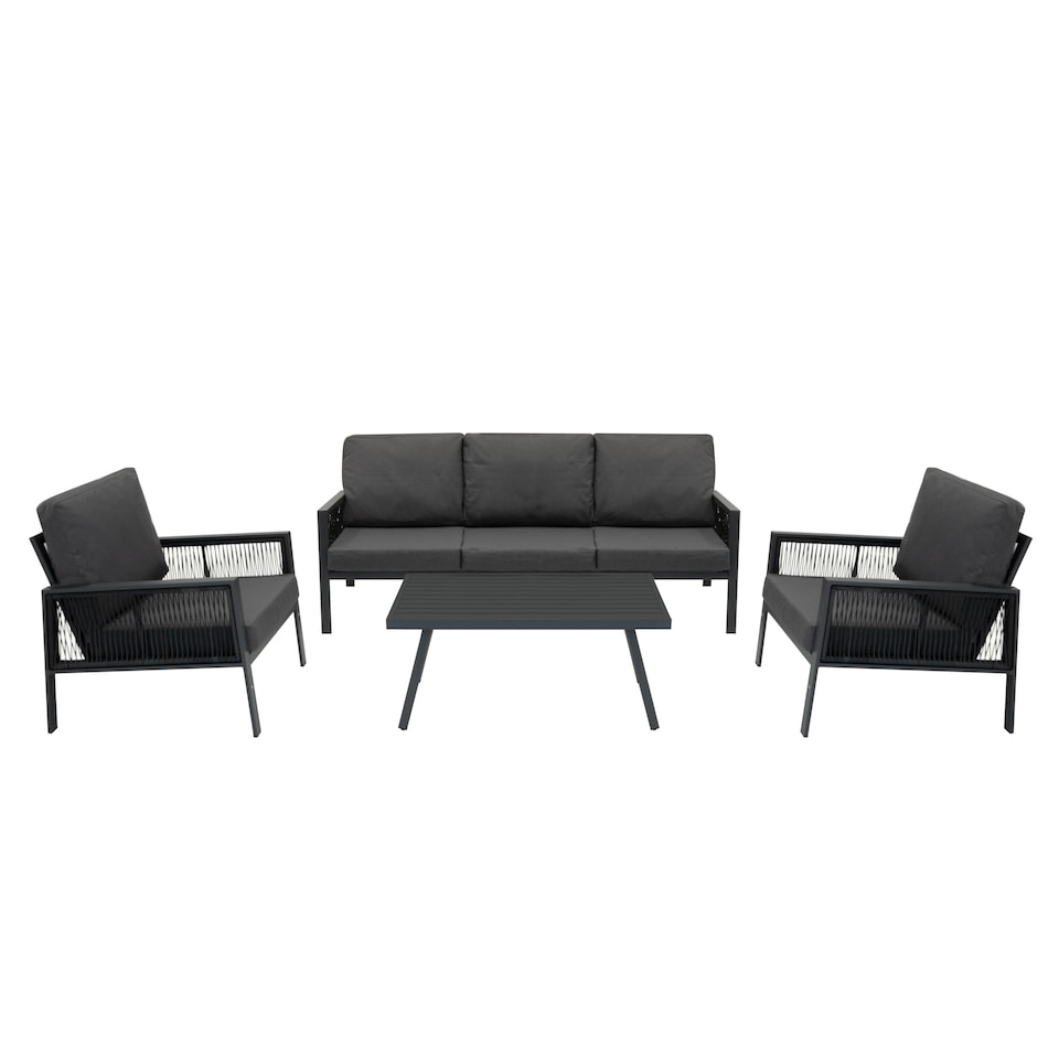 image 1 of Aluminium 4 Piece Sofa Set with Black Rattan Storage Box - Anthracite Grey