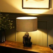 ValueLights Gus Painted Black Table Lamp with Medium Grey Drum Shade and LED Bulb