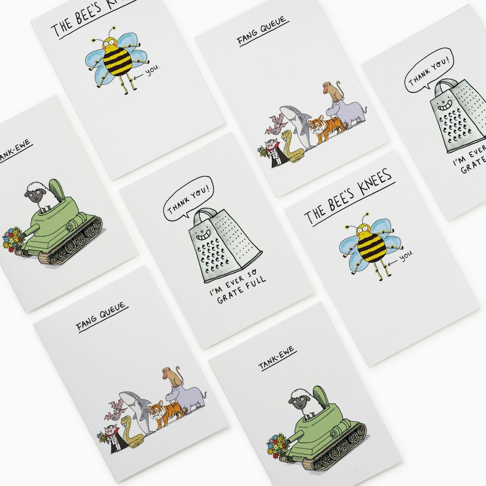 image 1 of Punny Thank You Card Pack - Pack of 8 (4 Designs)