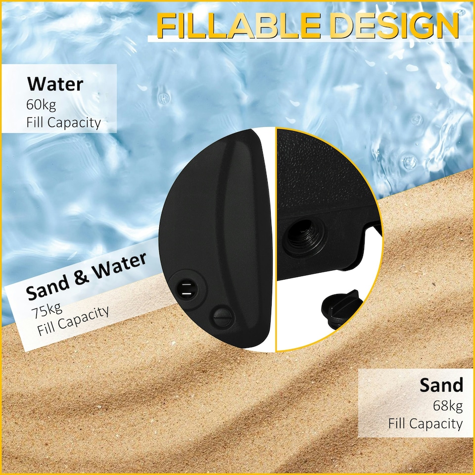 image 1 of Outsunny 7kg Parasol Base  with Wheels Water and Sand, Up to 75kg Black
