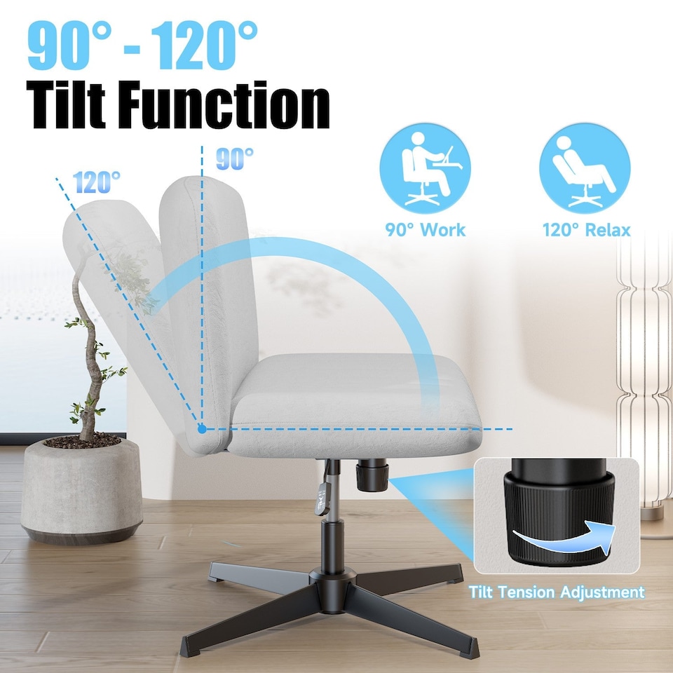 image 1 of Rattantree Ergonomic Cross Legged Office Chair Armless Velvet Desk Chair