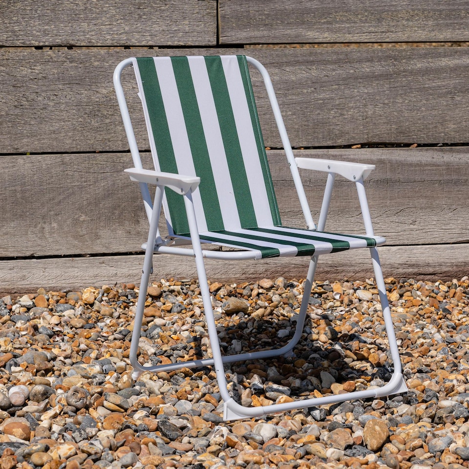 image 1 of Harbour Housewares Folding Metal Beach Chairs - Green Stripe - Pack of 2 | Green | Green
