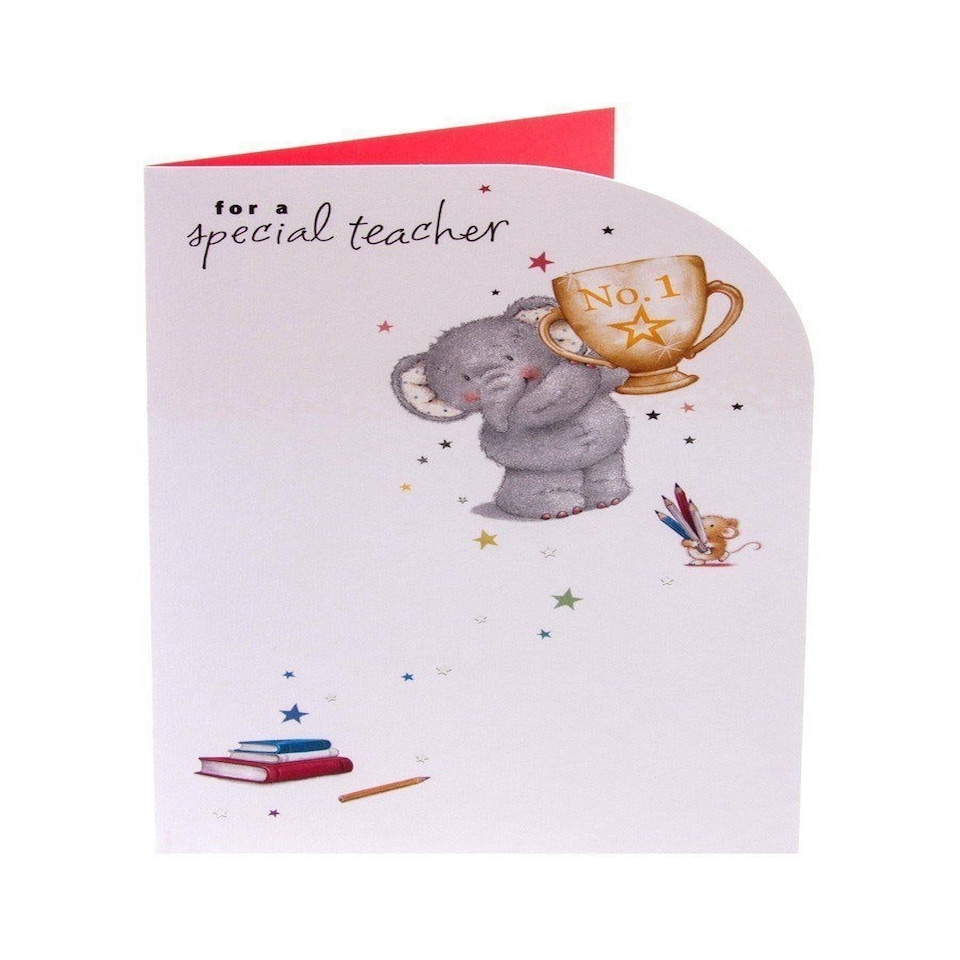 image 1 of For Special Teacher Elliot And Buttons With Trophy Thank You Card