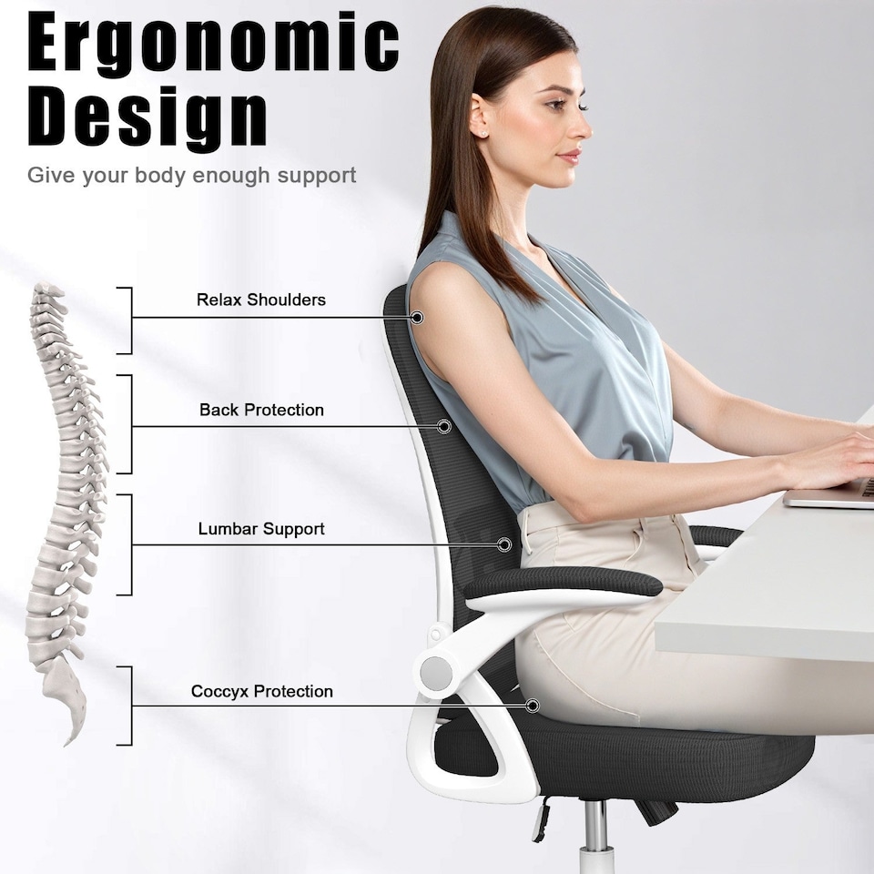 image 1 of Rattantree Ergonomic Office Chair with Flip Up Armrests & Lumbar Support