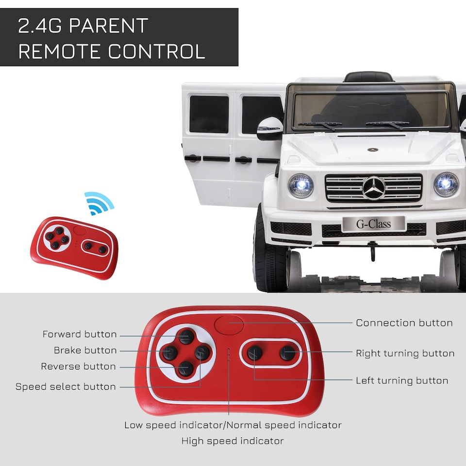 image 1 of HOMCOM Mercedes Benz G500 12V Kids Electric Ride On Car w/ Remote Control White