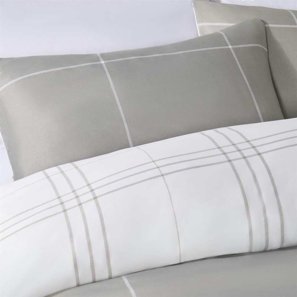 image 1 of OHS Grid Check Reversible Print Soft Duvet Cover Bedding Set, King - Grey/White Multi | Grey and White | King