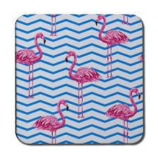 Flamingo & Blue Geometric Lines (Coaster)