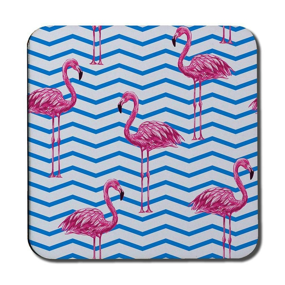 image 1 of Flamingo & Blue Geometric Lines (Coaster)