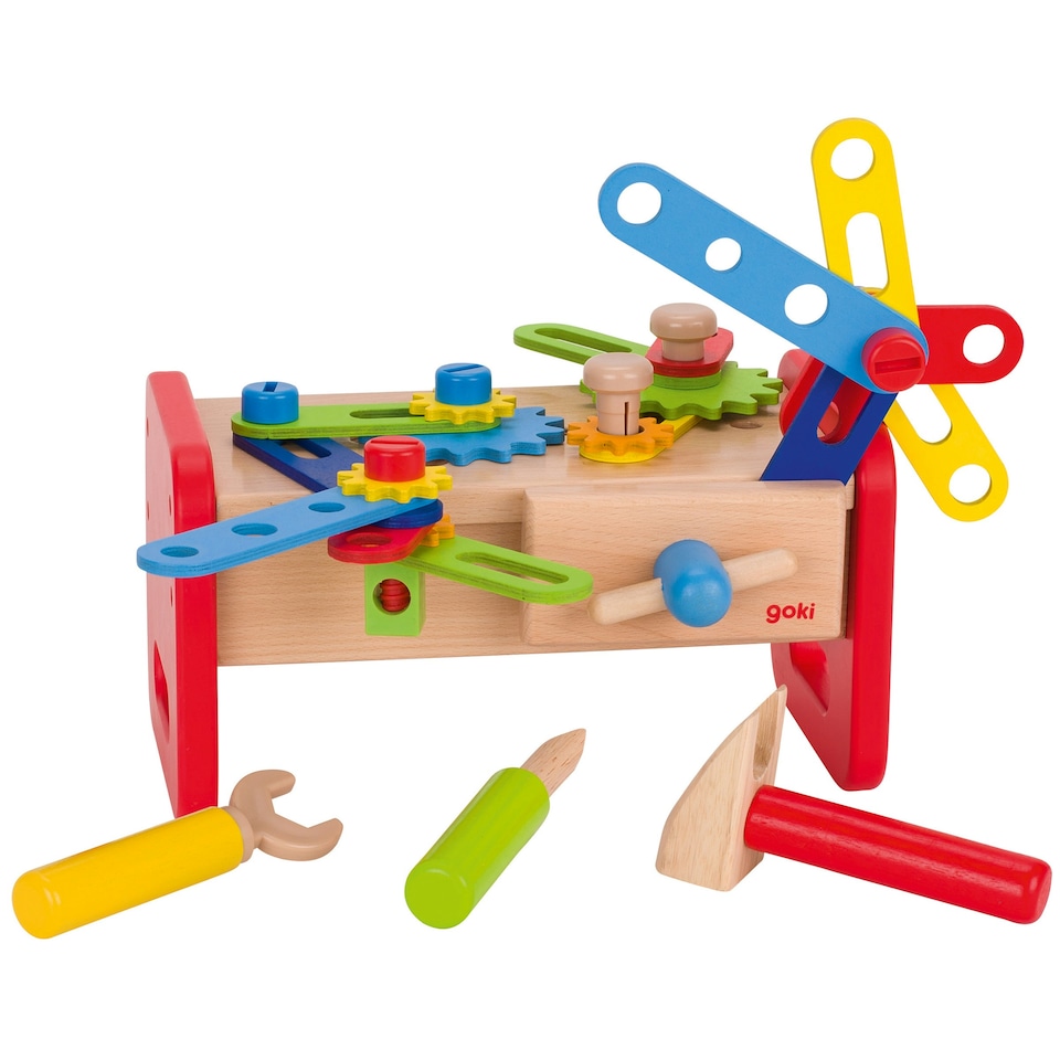 image 1 of Goki Toy Wooden DIY Workbench with 36 Piece Tool Set