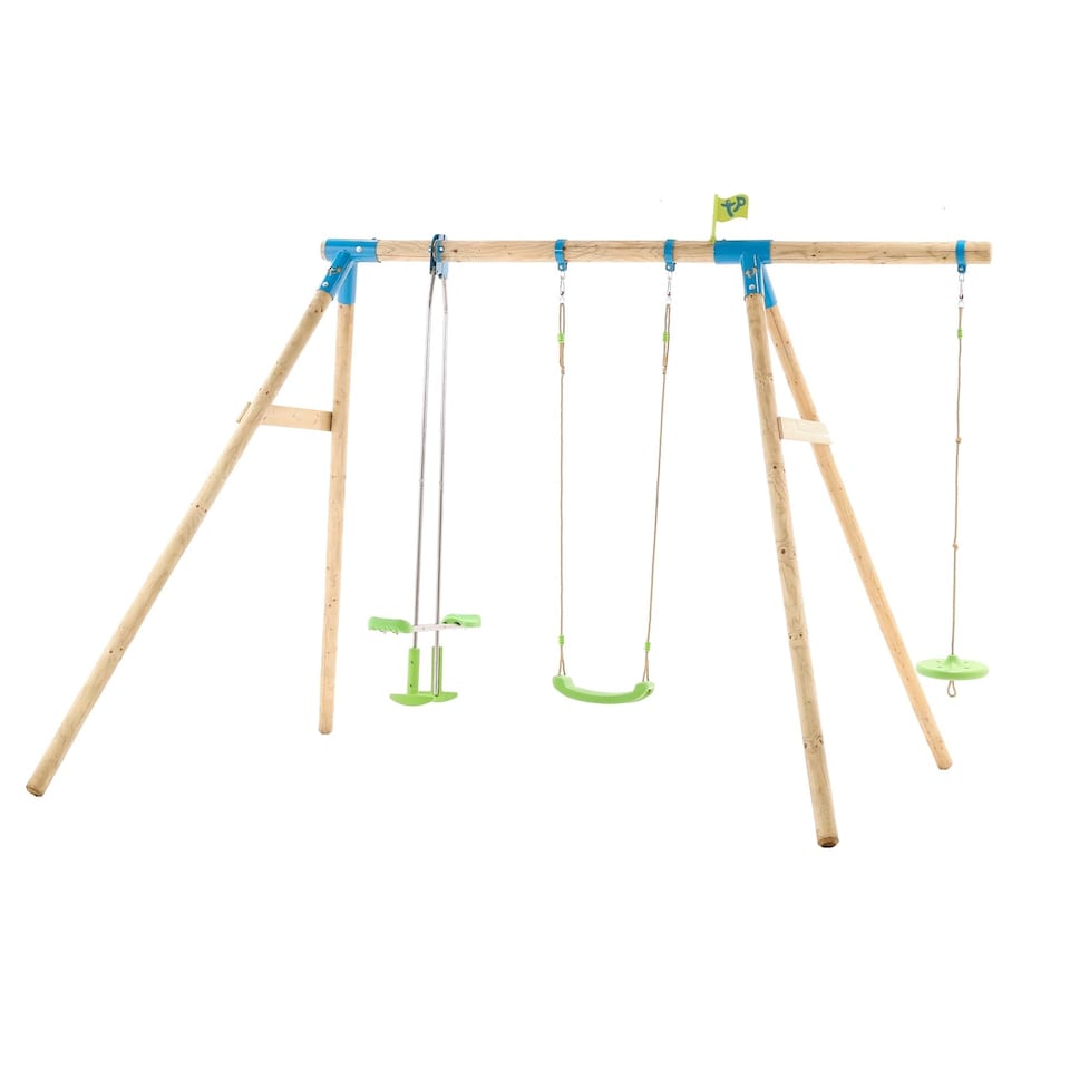 image 1 of TP Knightswood Triple Wooden Swing Set With Glide Ride And Button Seat