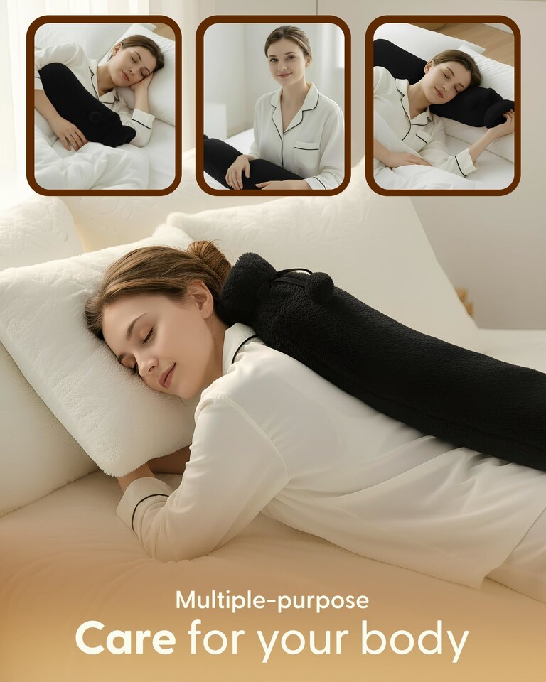 image 1 of Keplin Extra Long Hot Water Bottle 2 Litre Natural Rubber with Fleece Cover