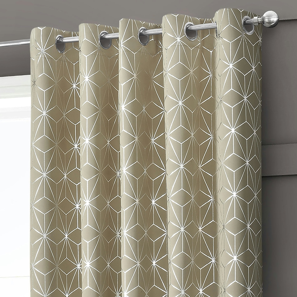 image 1 of Velosso Moreno Thermal Blackout Ready Made Eyelet Curtains - 117cm x 137cm Cream | Latte