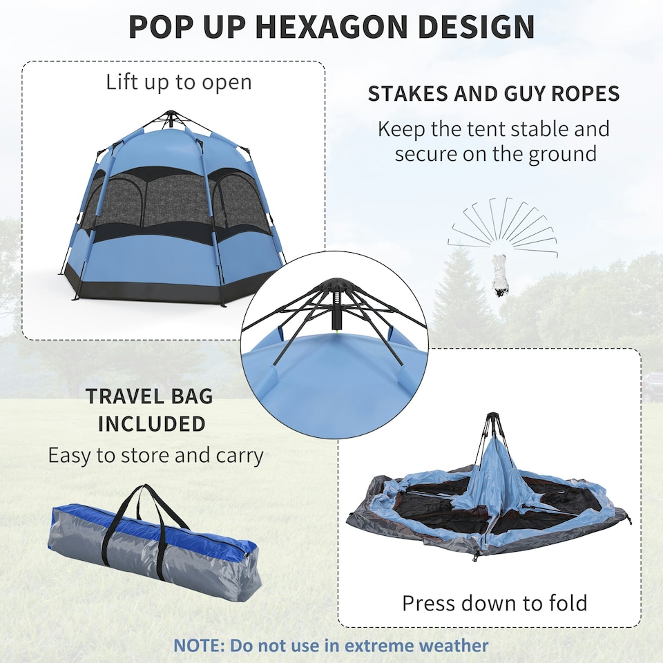 image 1 of Outsunny 4 Person Camping Tent Festival Hiking Shelter, Blue