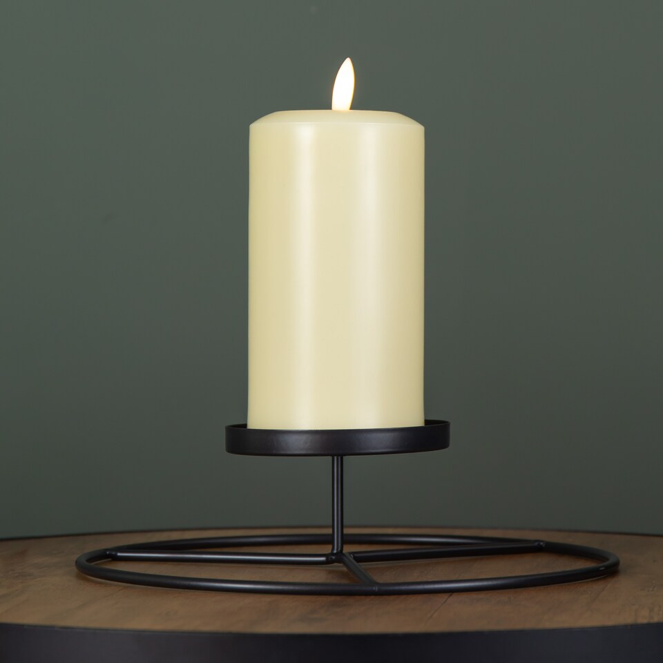 image 1 of 25cm Black Round Metal Pillar Candle Ring Holder