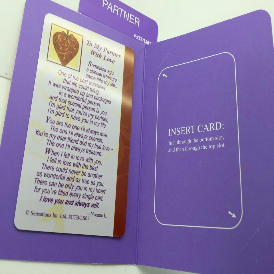 image 1 of To My Partner With Love...Wallet Card (Sentimental Keepsake Wallet / Purse Card)