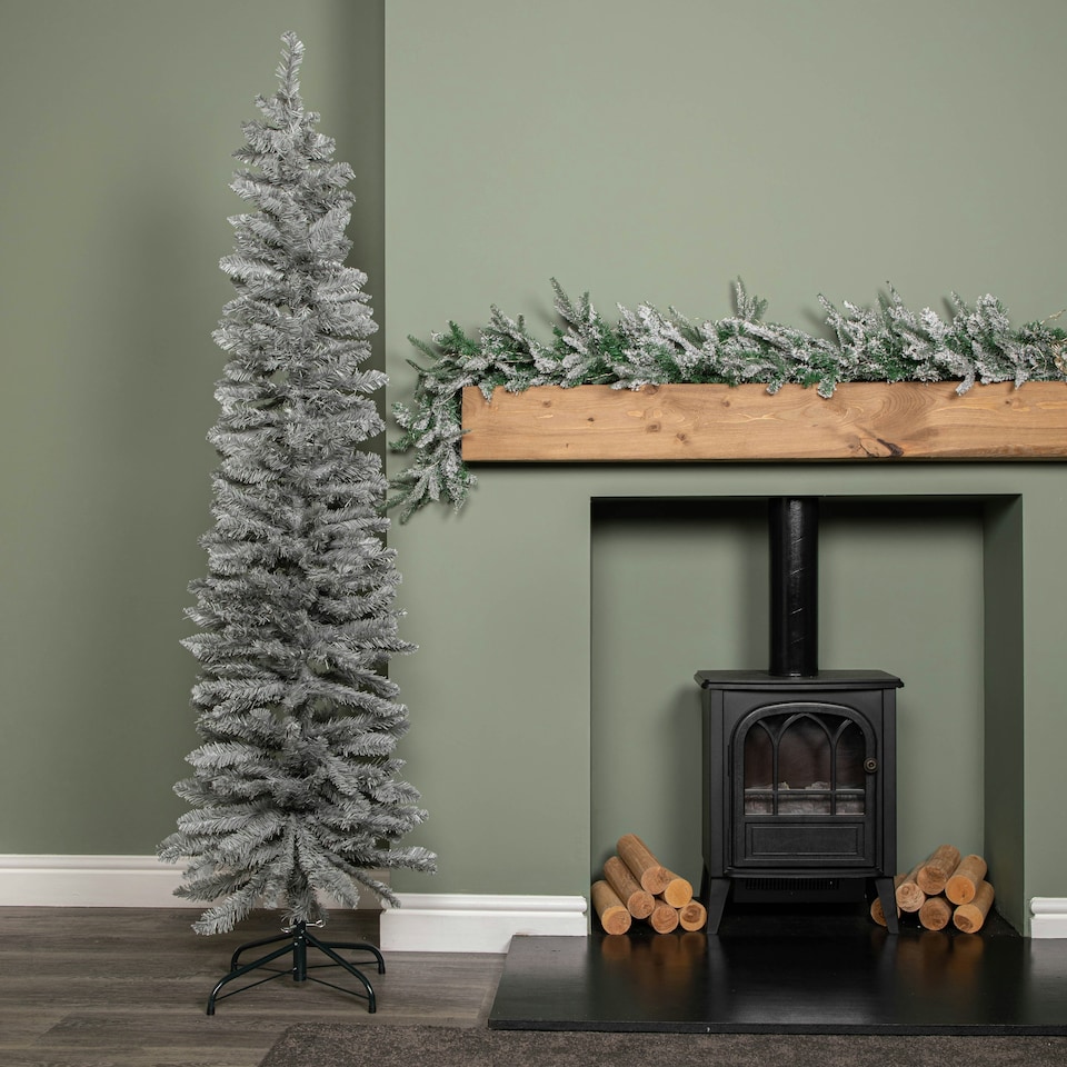 image 1 of 6ft (1.8m) Grey Artificial Pencil Christmas Tree With Green Metal Stand and 321 Tips