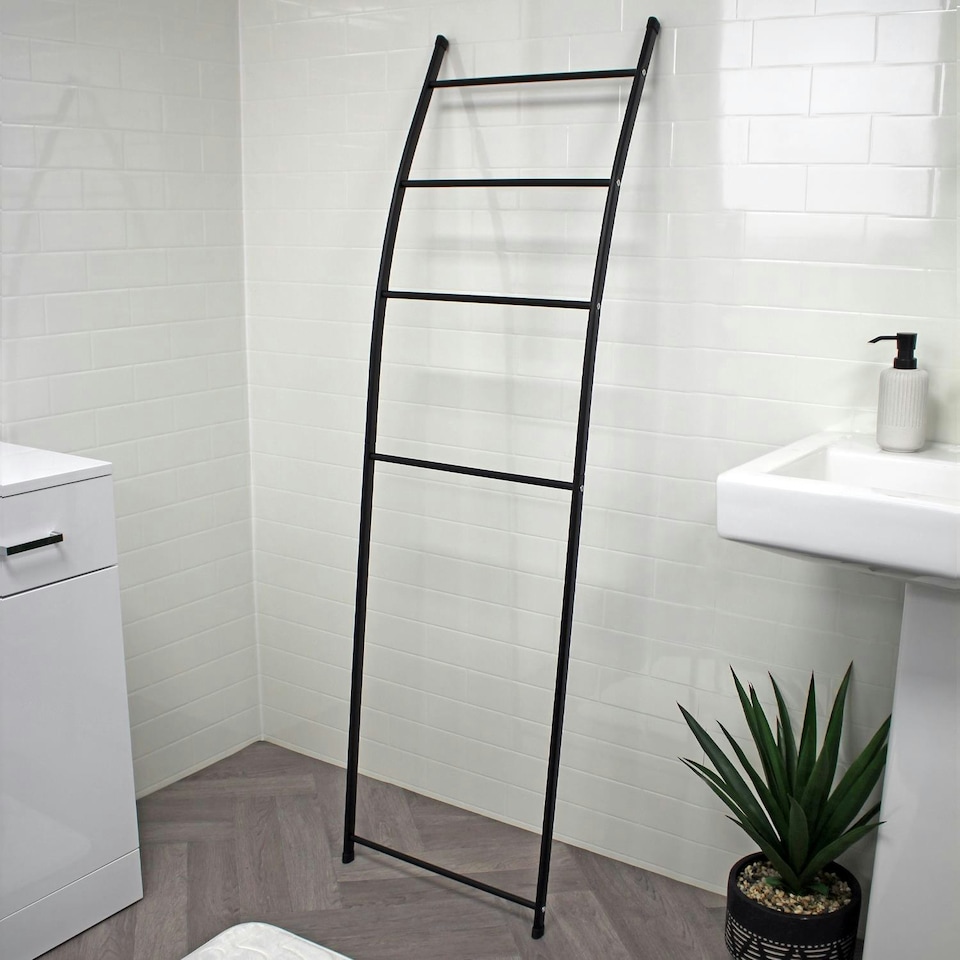 image 1 of Showerdrape Apex Black Bathroom Freestanding Towel Rail Storage Ladder