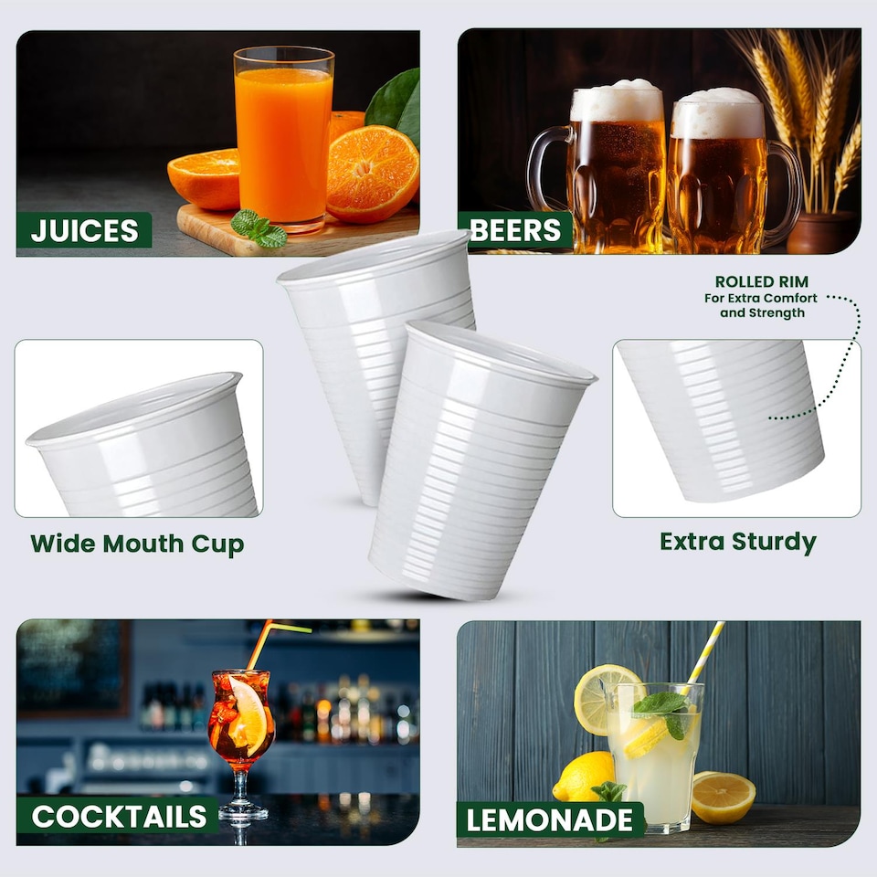 image 1 of ECONX Disposable Water Drinking Cups 7oz White Cups Tumbler Plastic Vending Water Cooler Glasses 500pc