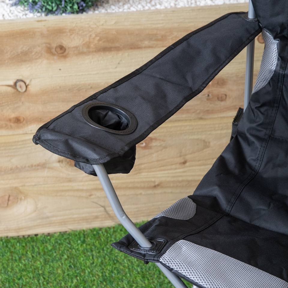 image 1 of Luxury Padded High Back Folding Outdoor, Camping, Fishing Chair in Black
