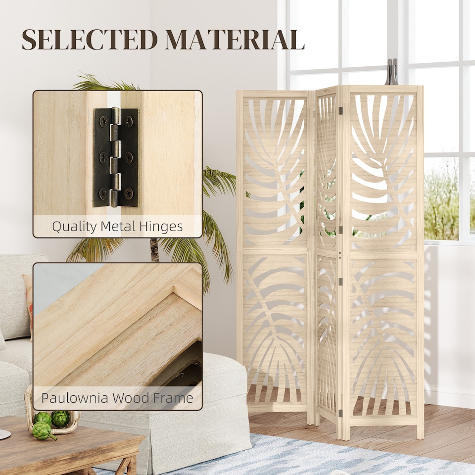 image 1 of HOMCOM 3 Panel Room Divider, Detachable Privacy Screens, Natural Wood | Brown | Natural wood finish