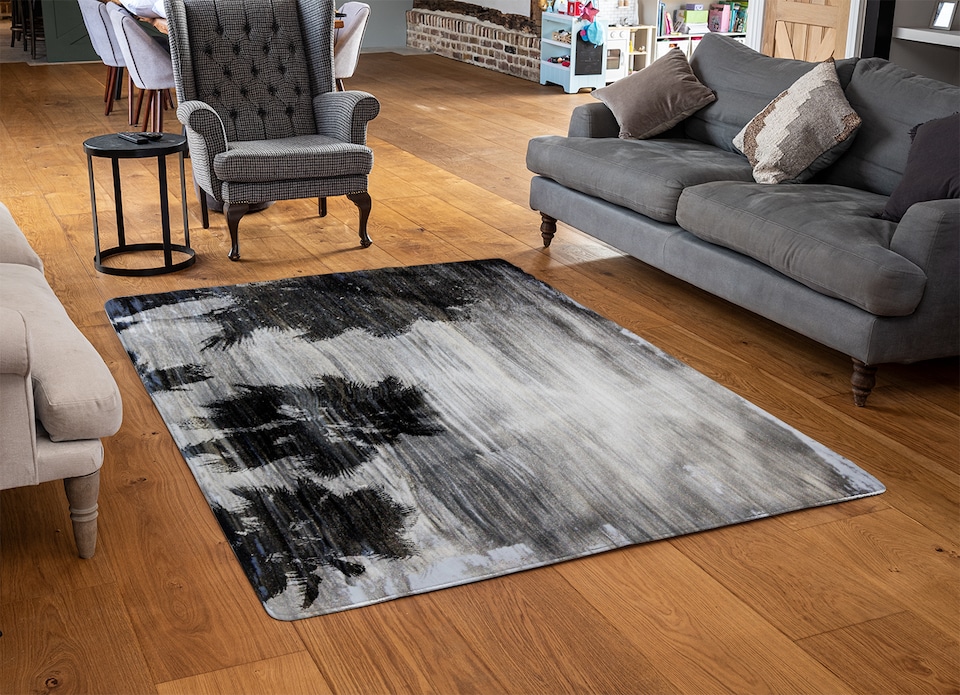 image 1 of Silver And Black Palm Rug | Multi